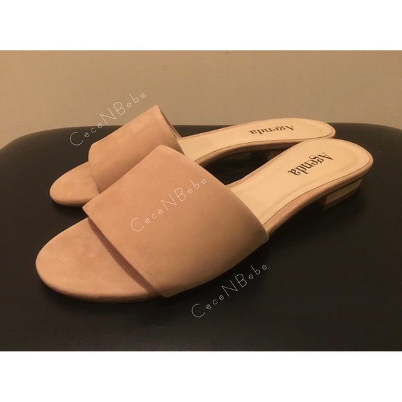 ❤️EU 37 - Block Heel Leather Nubuck Slide Mule AGENDA Sandals - Beige - BNIB - Picture 5 of 12